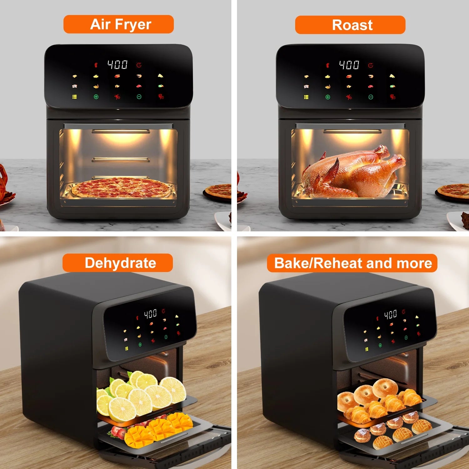 Air Fryer 12QT Convection Oven with 10-In-1 Multi Function, Visible Window and Touchscreen, White