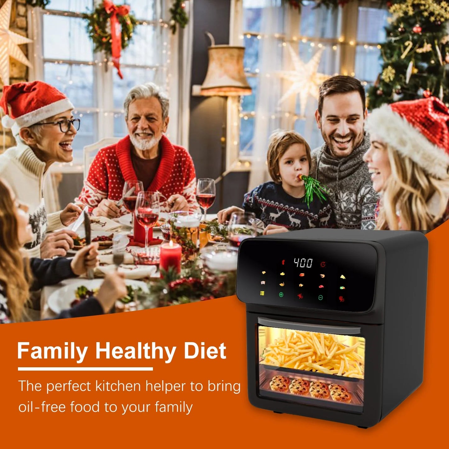 Air Fryer 12QT Convection Oven with 10-In-1 Multi Function, Visible Window and Touchscreen, White